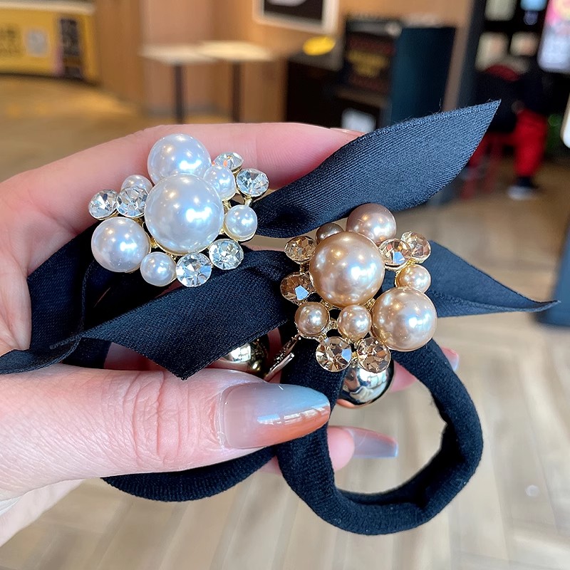 Travel Accessories Bunnings - エレガントなパールリボンヘアタイ、スイートヘアバンド、シンプルなお団子ヘアロープ、女性のためのトレンディなヘアアクセサリー