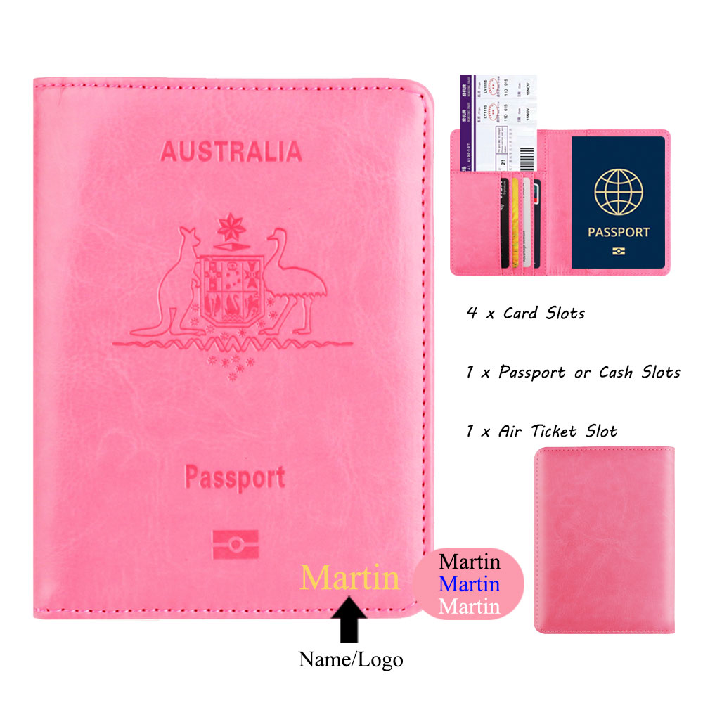 Travel Accessories Australia - 旅行アクセサリー用のカスタマイズされた名前のパスポートカバー,旅行用のPUレザーウォレット