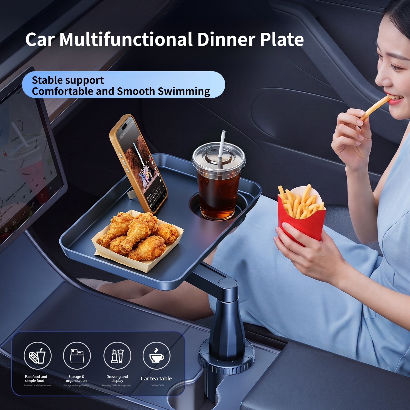 360度回転式ユニバーサルカーカップホルダートレイテーブル  - Travel Accessories For Road Trip のレビューと価格